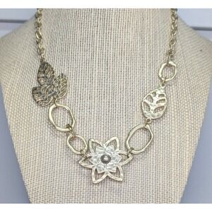 Vintage Lia Sophia Gold Tone Flower Leaf Statement Necklace